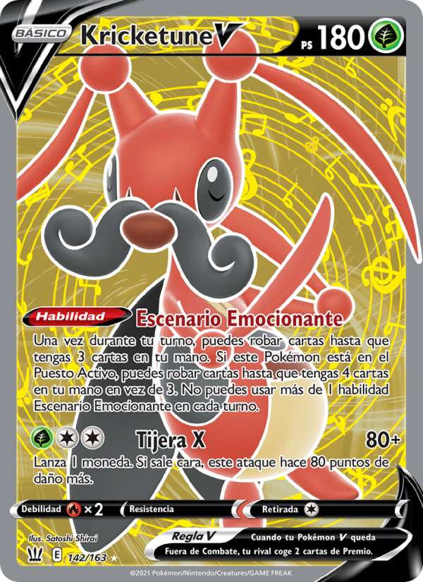 Kricketune V 142 — Battle Styles (Spanish Pokémon TCG card)
