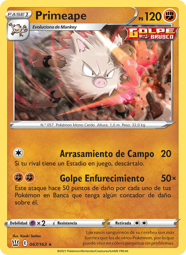 Primeape 67 — Battle Styles (Spanish Pokémon TCG card)