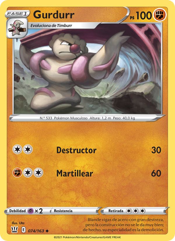 Gurdurr 74 — Battle Styles (Spanish Pokémon TCG card)
