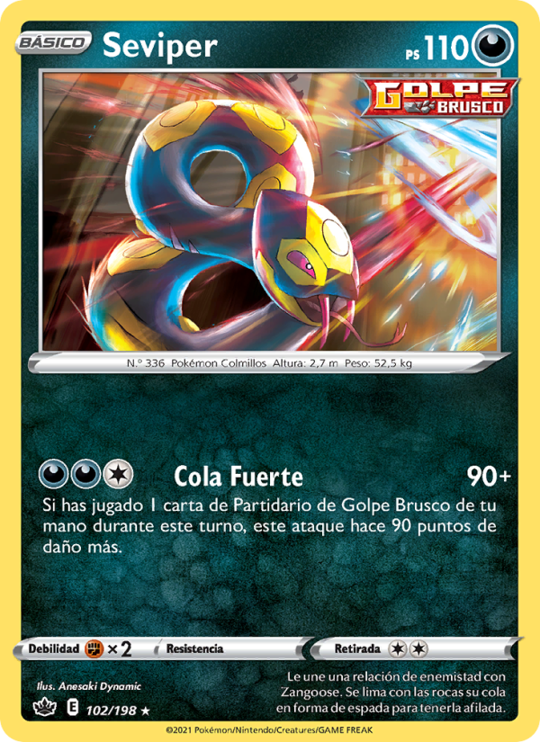 Seviper 102 — Chilling Reign (Spanish Pokémon TCG card)