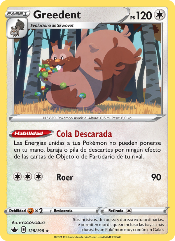 Greedent 128 — Chilling Reign (Spanish Pokémon TCG card)