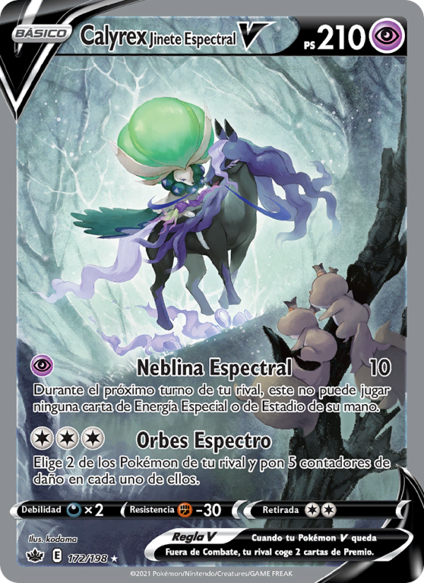 Calyrex Jinete Espectral V 172 — Chilling Reign (Spanish Pokémon TCG card)