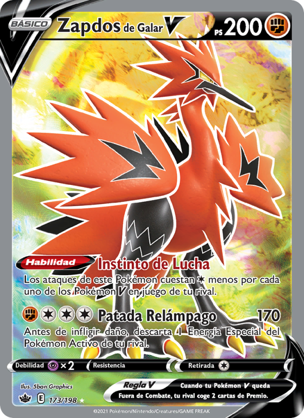 Zapdos de Galar V 173 — Chilling Reign (Spanish Pokémon TCG card)