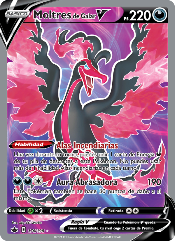 Moltres de Galar V 176 — Chilling Reign (Spanish Pokémon TCG card)
