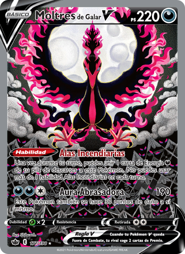 Moltres de Galar V 177 — Chilling Reign (Spanish Pokémon TCG card)