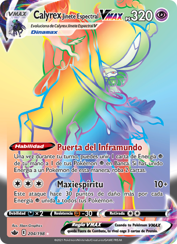 Calyrex Jinete Espectral VMAX 204 — Chilling Reign (Spanish Pokémon TCG card)