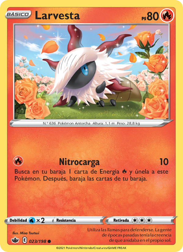 Larvesta 23 — Chilling Reign (Spanish Pokémon TCG card)