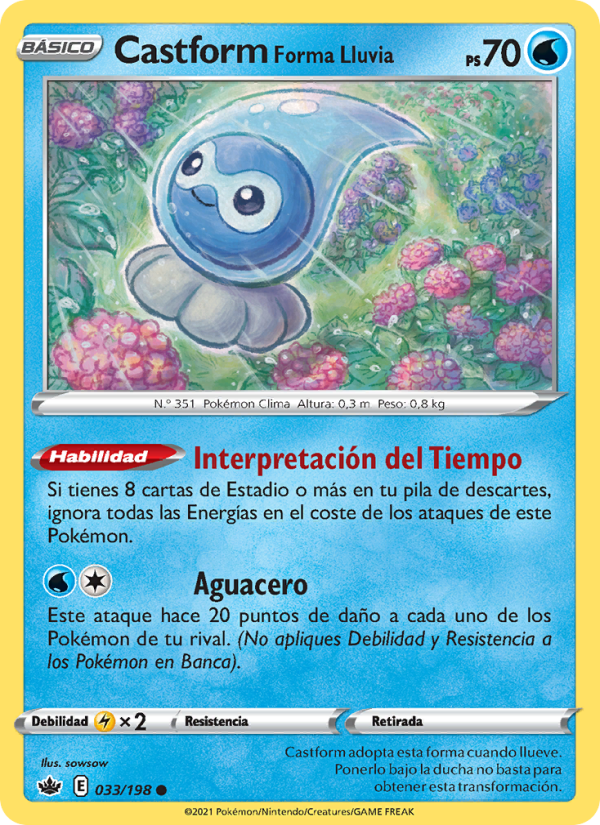 Castform Forma Lluvia 33 — Chilling Reign (Spanish Pokémon TCG card)