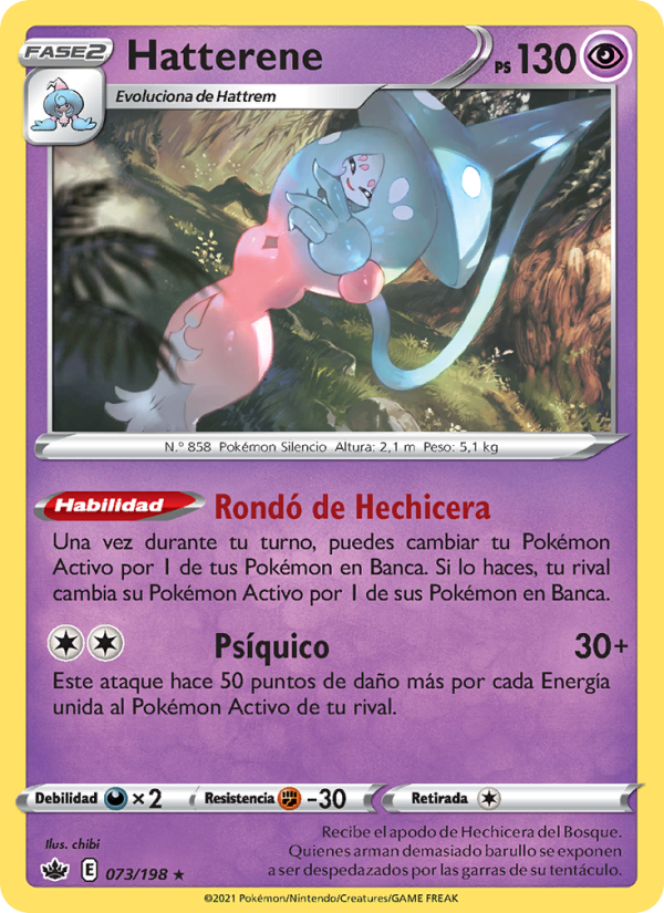 Hatterene 73 — Chilling Reign (Spanish Pokémon TCG card)