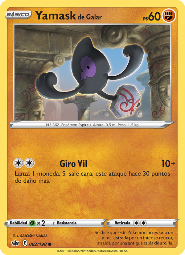 Yamask de Galar 82 — Chilling Reign (Spanish Pokémon TCG card)