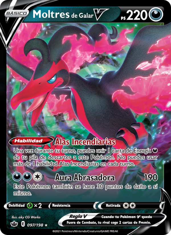 Moltres de Galar V 97 — Chilling Reign (Spanish Pokémon TCG card)