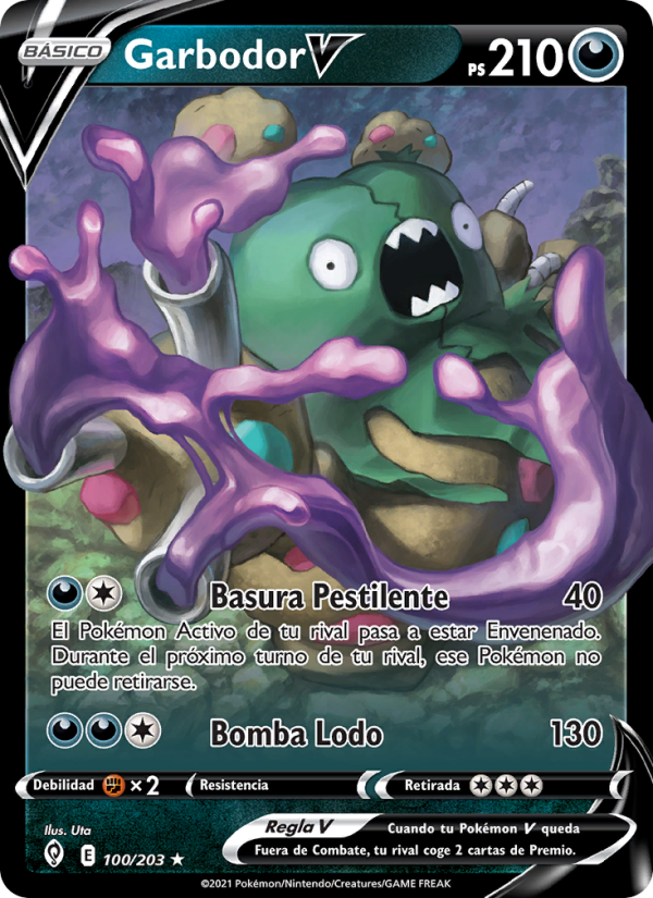 Garbodor V 100 — Evolving Skies (Spanish Pokémon TCG card)