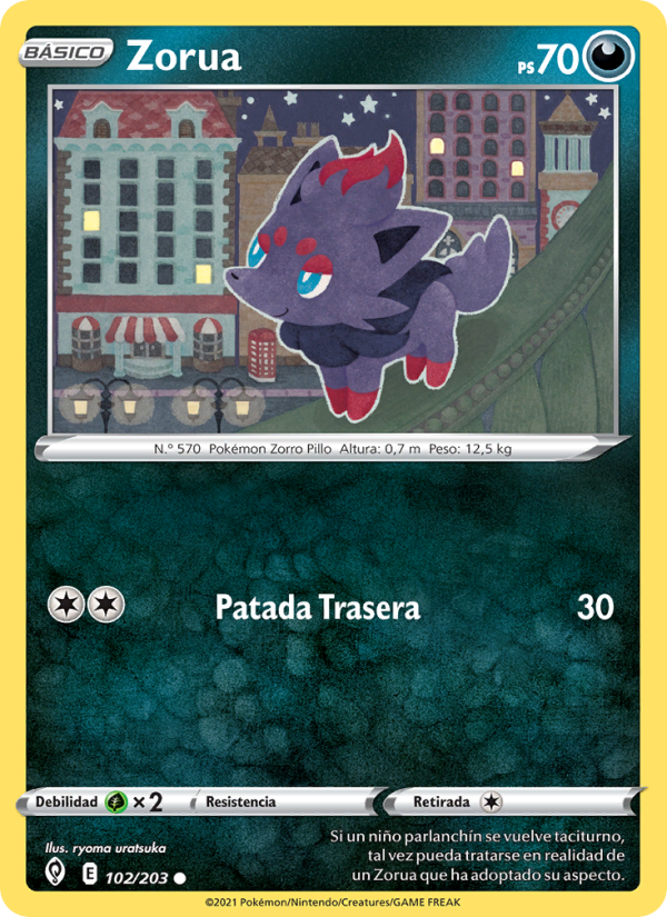 Zorua 102 — Evolving Skies (Spanish Pokémon TCG card)