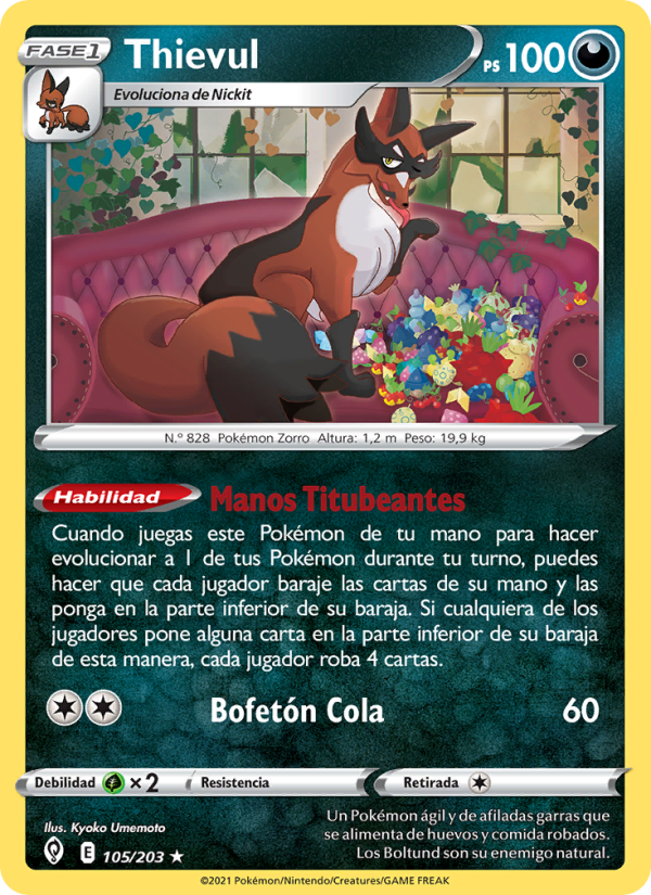Thievul 105 — Evolving Skies (Spanish Pokémon TCG card)