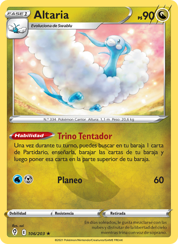 Altaria 106 — Evolving Skies (Spanish Pokémon TCG card)