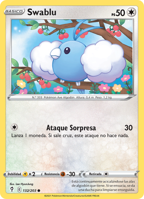 Swablu 132 — Evolving Skies (Spanish Pokémon TCG card)
