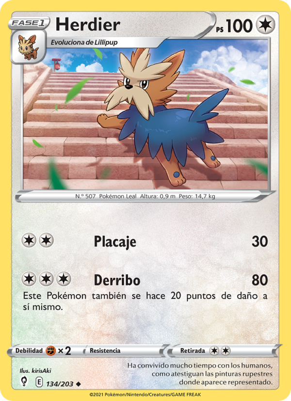 Herdier 134 — Evolving Skies (Spanish Pokémon TCG card)