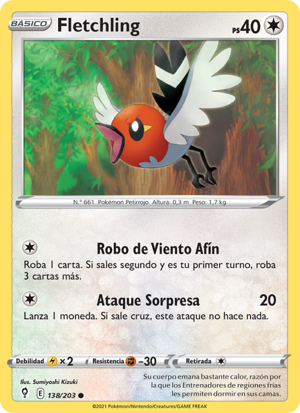 Fletchling 138 — Evolving Skies (Spanish Pokémon TCG card)