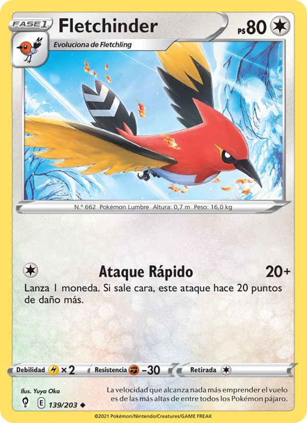Fletchinder 139 — Evolving Skies (Spanish Pokémon TCG card)