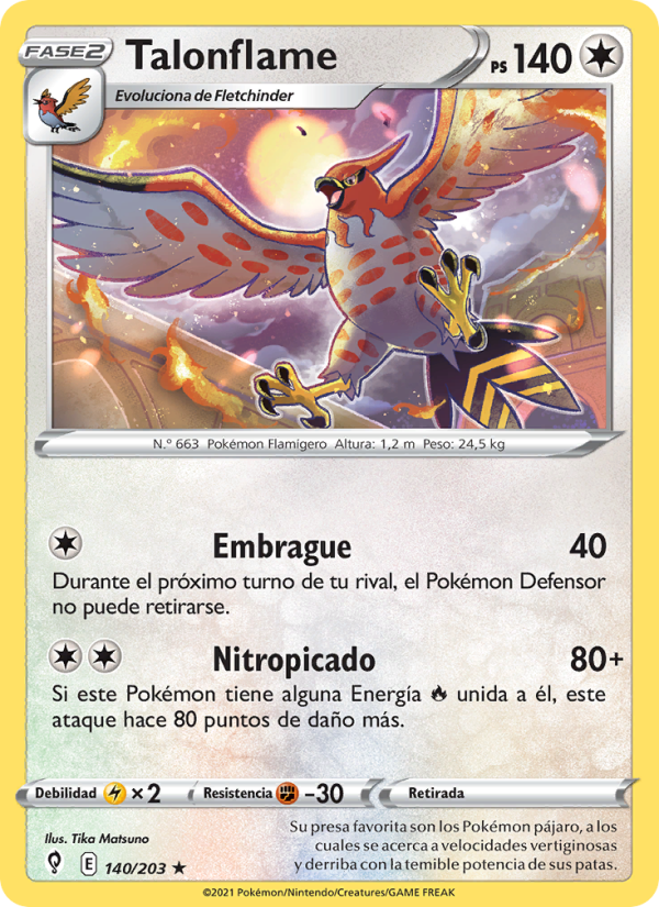 Talonflame 140 — Evolving Skies (Spanish Pokémon TCG card)