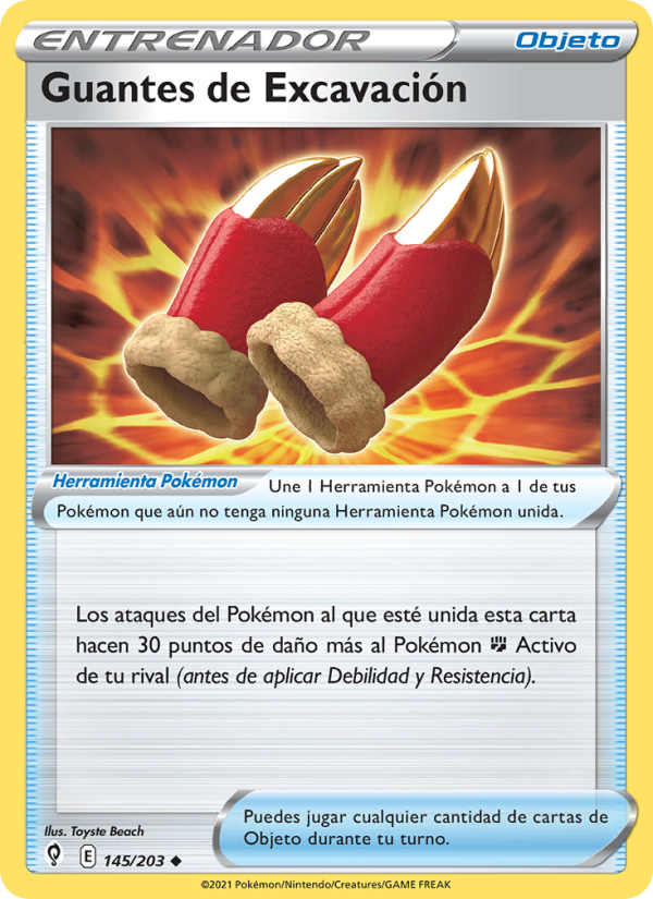 Guantes de Excavación 145 — Evolving Skies (Spanish Pokémon TCG card)