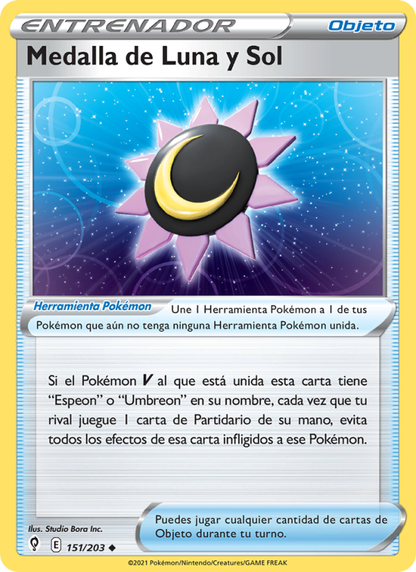 Medalla de Luna y Sol 151 — Evolving Skies (Spanish Pokémon TCG card)