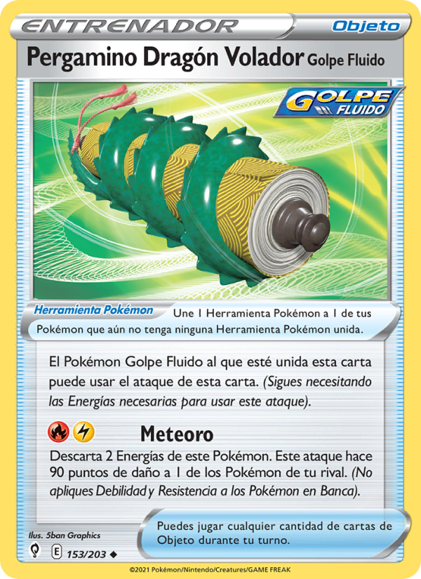 Pergamino Dragón Volador Golpe Fluido 153 — Evolving Skies (Spanish Pokémon TCG card)
