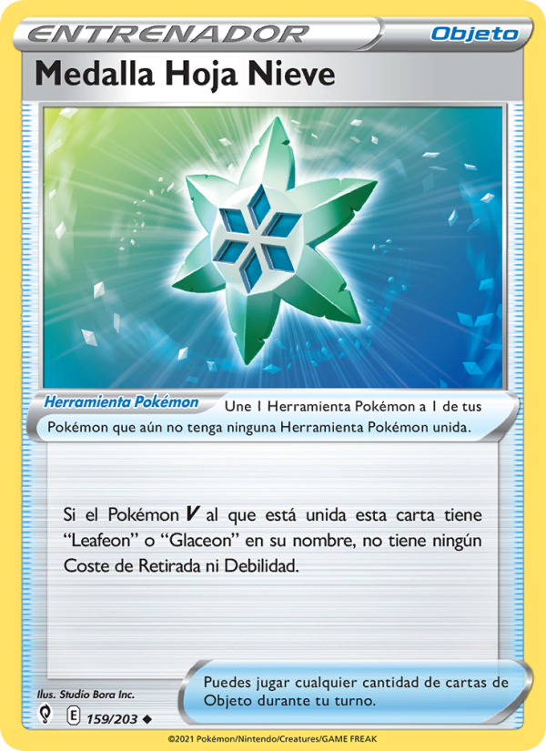 Medalla Hoja Nieve 159 — Evolving Skies (Spanish Pokémon TCG card)