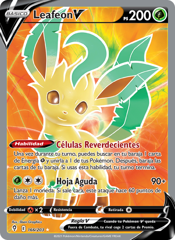 Leafeon V 166 — Evolving Skies (Spanish Pokémon TCG card)