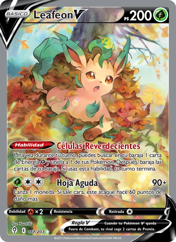 Leafeon V 167 — Evolving Skies (Spanish Pokémon TCG card)