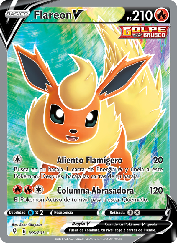 Flareon V 169 — Evolving Skies (Spanish Pokémon TCG card)