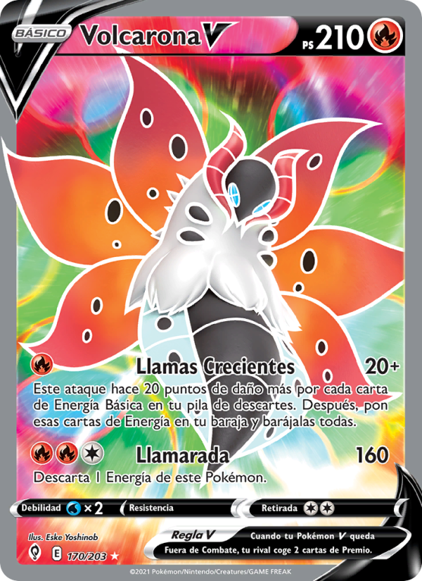 Volcarona V 170 — Evolving Skies (Spanish Pokémon TCG card)
