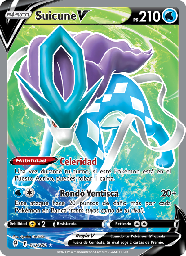 Suicune V 173 — Evolving Skies (Spanish Pokémon TCG card)