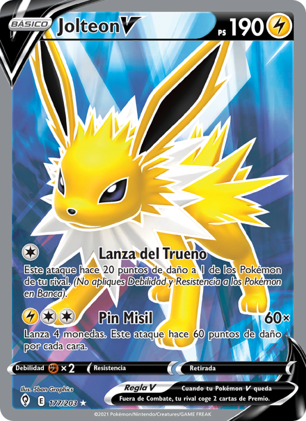 Jolteon V 177 — Evolving Skies (Spanish Pokémon TCG card)