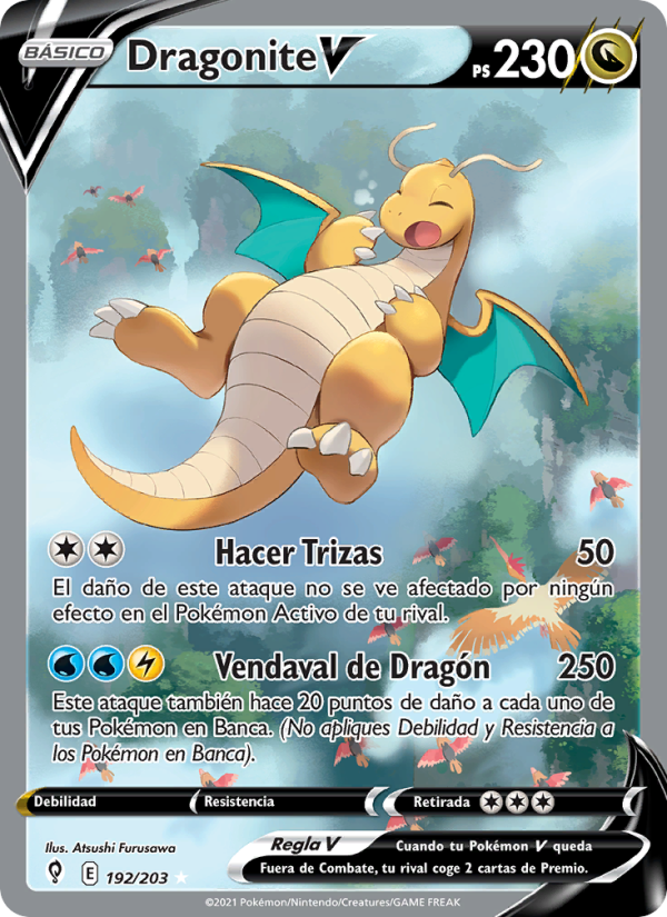 Dragonite V 192 — Evolving Skies (Spanish Pokémon TCG card)