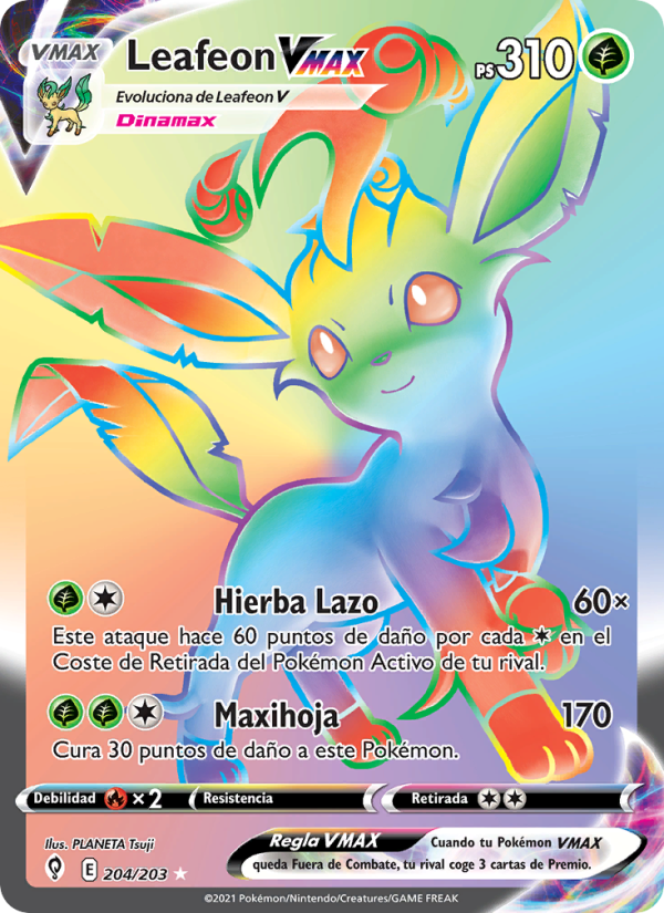 Leafeon VMAX 204 — Evolving Skies (Spanish Pokémon TCG card)