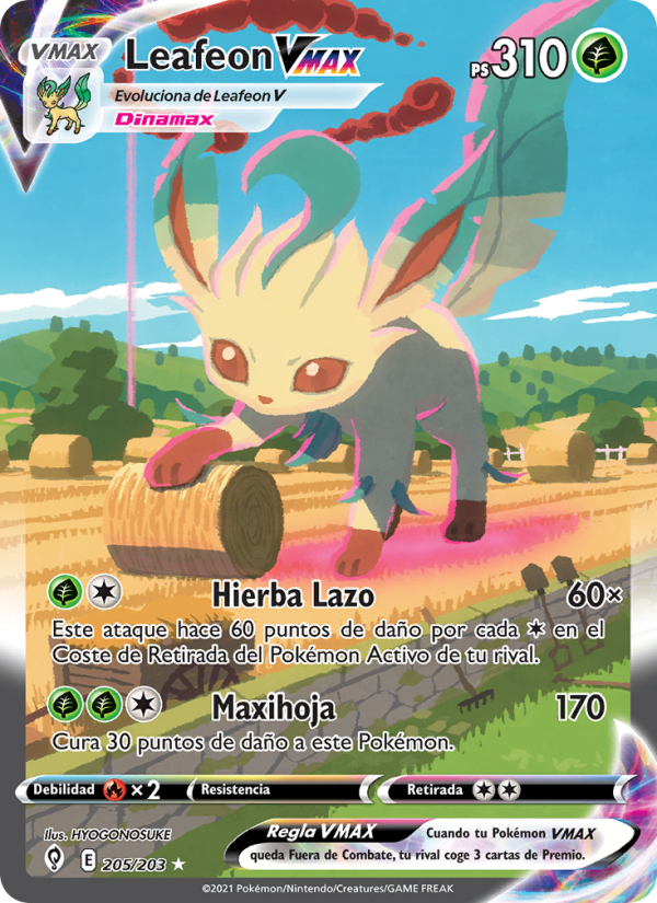 Leafeon VMAX 205 — Evolving Skies (Spanish Pokémon TCG card)