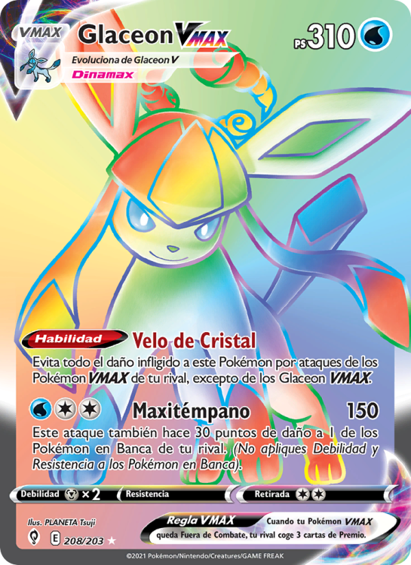 Glaceon VMAX 208 — Evolving Skies (Spanish Pokémon TCG card)