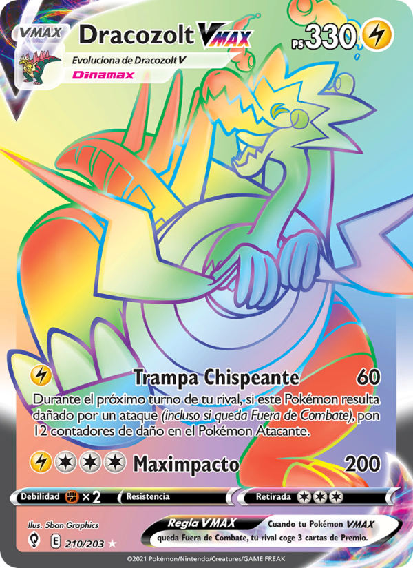 Dracozolt VMAX 210 — Evolving Skies (Spanish Pokémon TCG card)