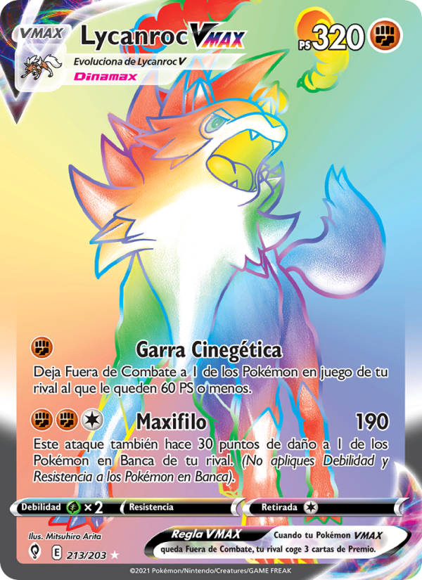 Lycanroc VMAX 213 — Evolving Skies (Spanish Pokémon TCG card)