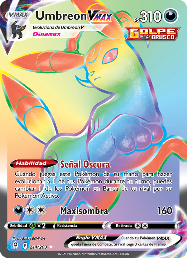 Umbreon VMAX 214 — Evolving Skies (Spanish Pokémon TCG card)