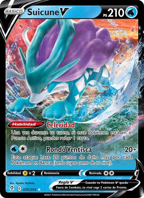 Suicune V 31 — Evolving Skies (Spanish Pokémon TCG card)