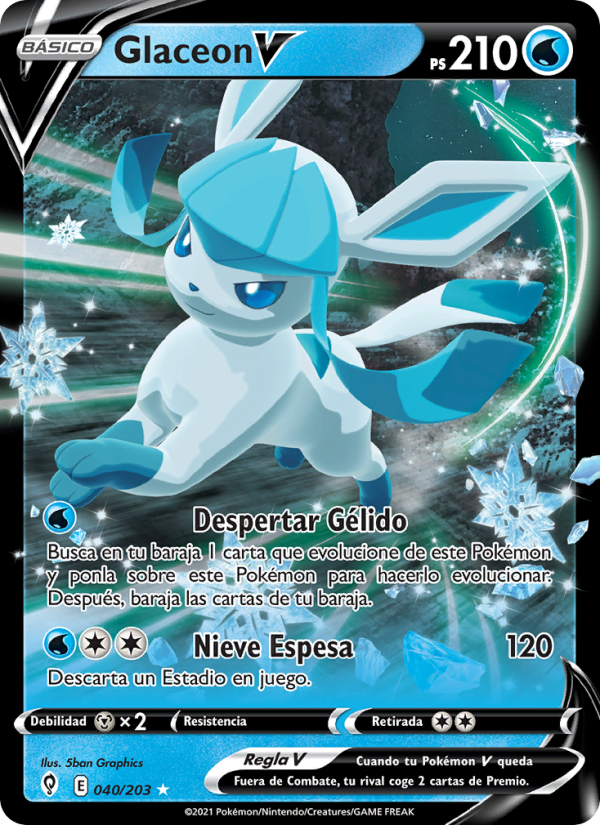 Glaceon V 40 — Evolving Skies (Spanish Pokémon TCG card)
