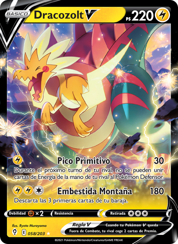 Dracozolt V 58 — Evolving Skies (Spanish Pokémon TCG card)