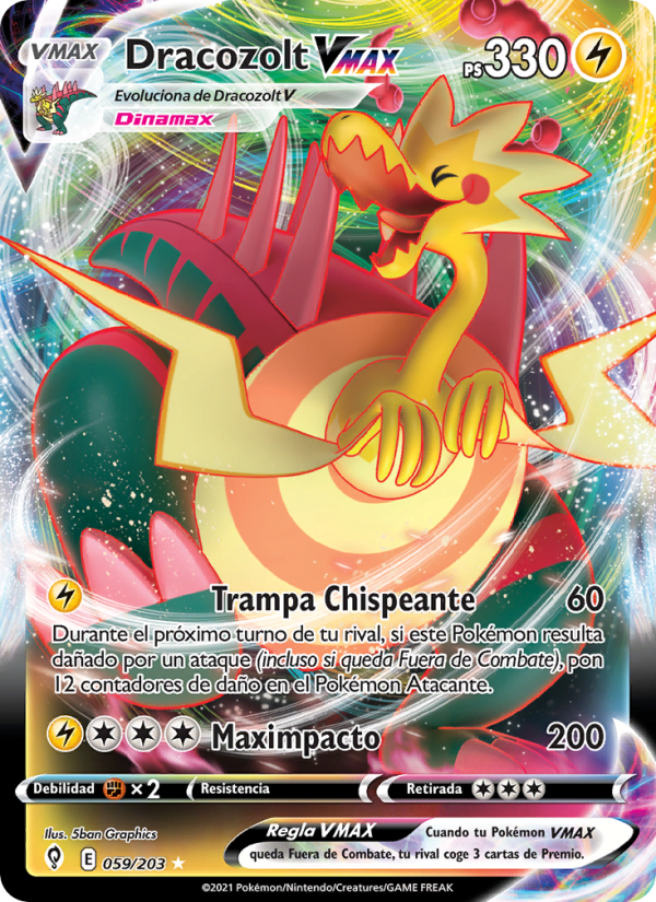 Dracozolt VMAX 59 — Evolving Skies (Spanish Pokémon TCG card)