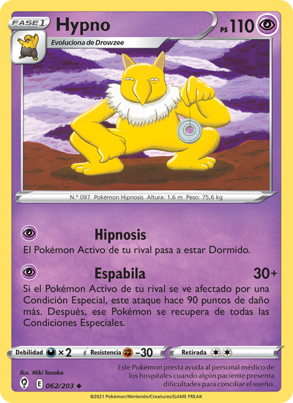 Hypno 62 — Evolving Skies (Spanish Pokémon TCG card)