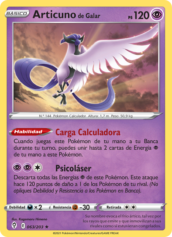 Articuno de Galar 63 — Evolving Skies (Spanish Pokémon TCG card)