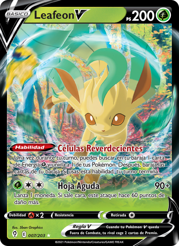 Leafeon V 7 — Evolving Skies (Spanish Pokémon TCG card)