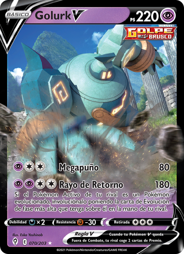 Golurk V 70 — Evolving Skies (Spanish Pokémon TCG card)