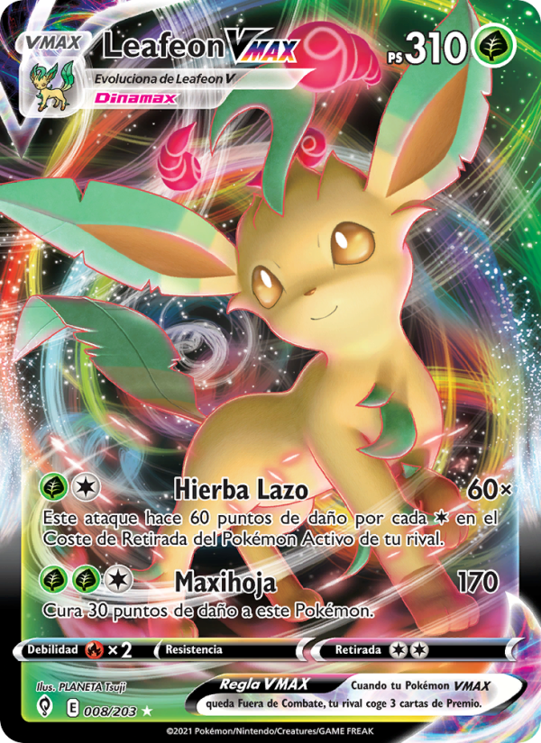 Leafeon VMAX 8 — Evolving Skies (Spanish Pokémon TCG card)